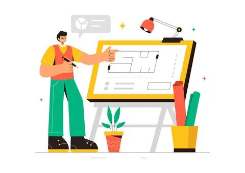 Vector illustration of a Drafting Engineer or Architect Working on a Drawin.. 스톡 일러스트