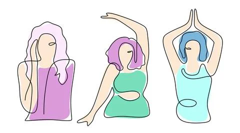 Vector illustration drawing with a single line. A set of three girls. It can be Stock Illustration