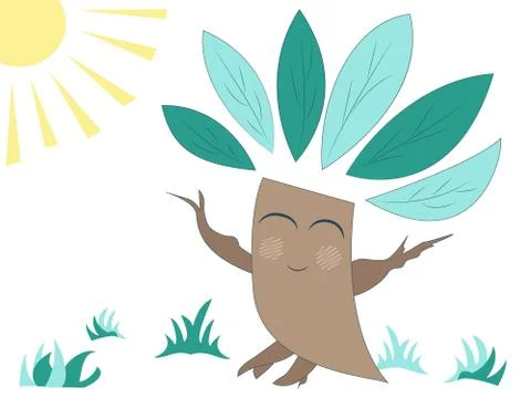 Vector illustration of a drawn cute tree on which the sun shines. Environment イラスト素材