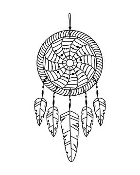 Vector illustration of dreamcatcher in boho style. Mystery interior Stock-Illustration