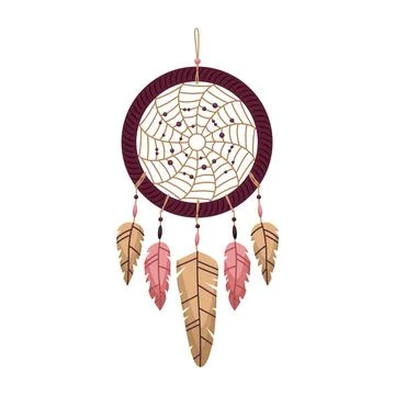 Vector illustration of a dreamcather in boho style. Mystical interiors. Illustrazione stock