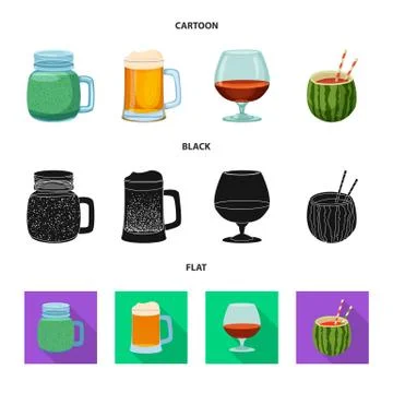 Vector illustration of drink and bar sign. Set of drink and party stock symbol Stock Illustration