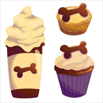 Vector illustration of drinks and sweets for animals. Pet, cafe, food, drin.. Stock Illustration