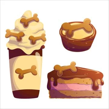 Vector illustration of drinks and sweets for animals. Pet, cafe, food, drin.. Stock Illustration