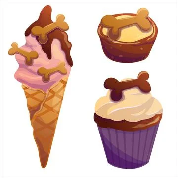 Vector illustration of drinks and sweets for animals. Pet, cafe, food, drin.. Stock Illustration