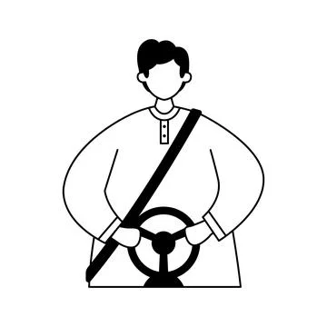 Vector illustration of a driver wearing a seat belt and hands on the steering Illustrazione stock