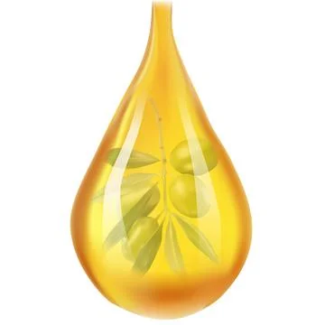 Vector illustration of a drop of olive oil with a sprig of olives inside, m.. Stock Illustration