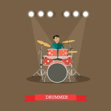Vector Illustration of drummer playing drums in flat style イラスト素材
