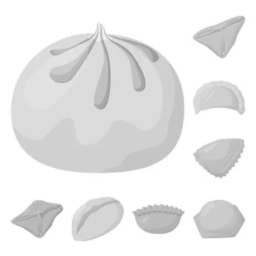 Vector illustration of dumplings and stuffed logo. Set of dumplings and dish Stock Illustration