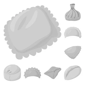 Vector illustration of dumplings and stuffed logo. Collection of dumplings and Stock Illustration