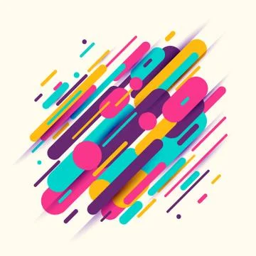 Vector illustration of dynamic composition made of colored rounded shapes lines Stock Illustration