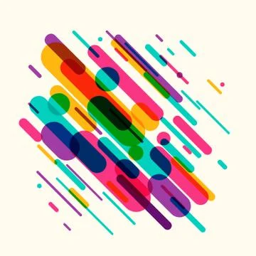 Vector illustration of dynamic composition made of colored rounded shapes lines Stock Illustration