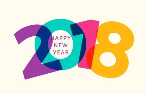 Vector illustration of dynamic holiday greeting card with color numbers 2018 Stock Illustration