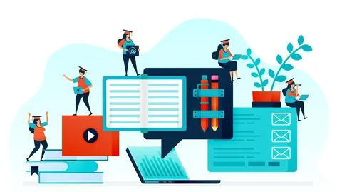 Vector illustration of e-learning makes it easy for student to learn. Distanc 스톡 일러스트