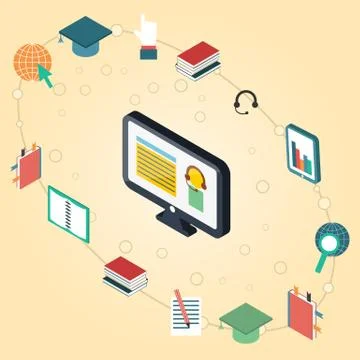 Vector illustration on e-learning theme 스톡 일러스트