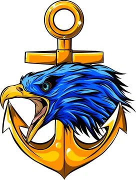 Vector illustration of Eagle with Anchor on white background. digital draw Illustrazione stock