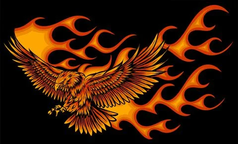 Vector illustration of eagle with flames on black background Stock-Illustration