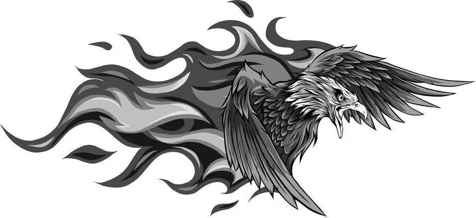 Vector illustration of eagle with flames design Stock Illustration