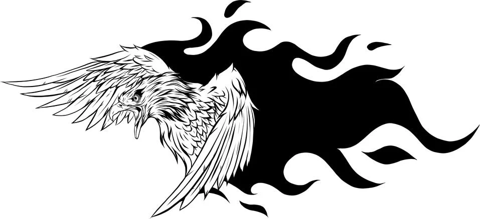Vector illustration of eagle with flames design Illustrazione stock