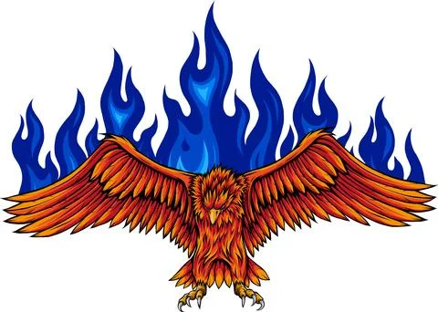 Vector illustration of eagle with flames design Illustrazione stock