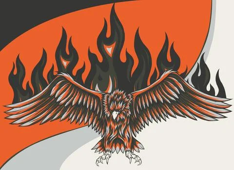Vector illustration of eagle with flames design Illustrazione stock