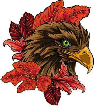 Vector illustration of eagle head with leaves Stock Illustration
