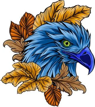 Vector illustration of eagle head with leaves Stock Illustration
