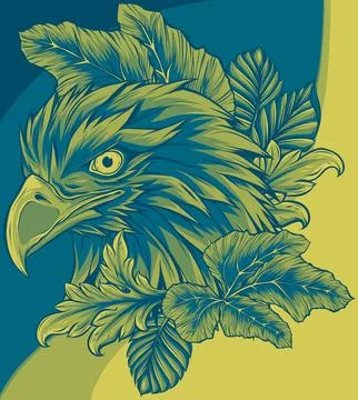 Vector illustration of eagle head with leaves Stock Illustration