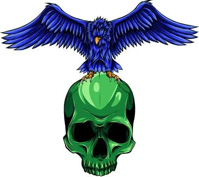 Vector illustration of eagle on human skull 스톡 일러스트