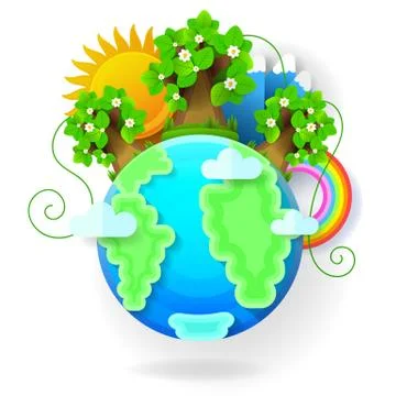Vector illustration of earth globe. A blue planet with clouds Illustrazione stock
