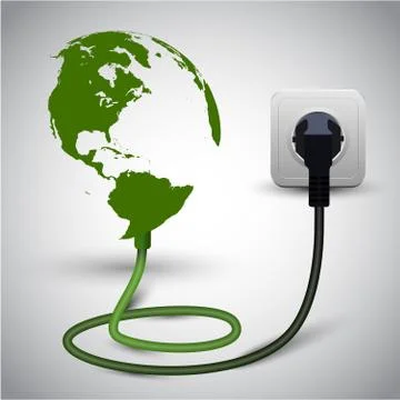 Vector illustration of earth globe with power cable Stock Illustration