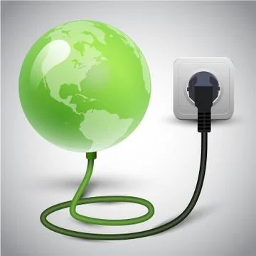 Vector illustration of earth globe with power cable Stock Illustration