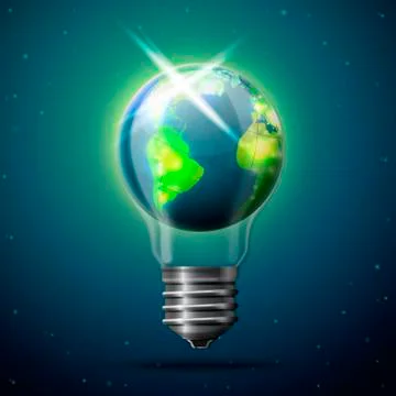 Vector illustration of earth in space like idea bulb. Place of creation Stock Illustration