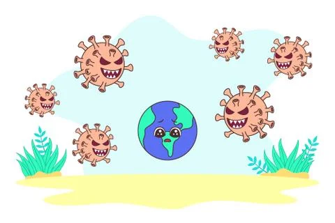 Vector illustration Earth is surrounded by coronavirus, Coronavirus attacks イラスト素材