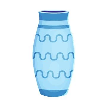 Vector illustration Earthenware ceramic vase blue color with ornament Stock Illustration