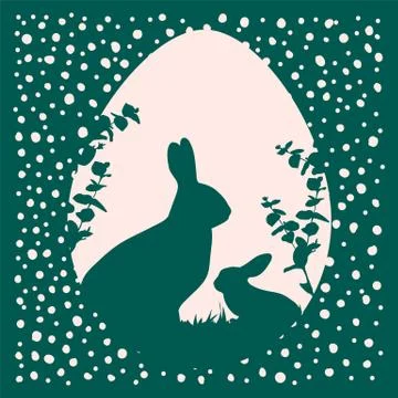 Vector Illustration of Easter bunnies. Cute retro greeting card with vector Stock Illustration