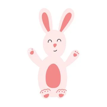 Vector illustration of Easter bunny, cute cartoon flat rabbit on isolated white Stock Illustration