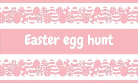 Vector illustration. Easter egg hunt banner design. Pink background, Easter.. Illustrazione stock