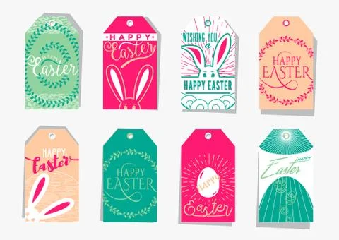 Vector illustration of Easter gift tag set with wishing holiday text Stock Illustration