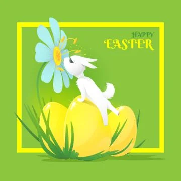 Vector illustration for Easter holiday with a cute rabbit. Stock Illustration