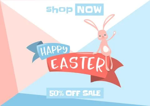 Vector illustration of easter spring sale background with cute bunny Stockillustratie