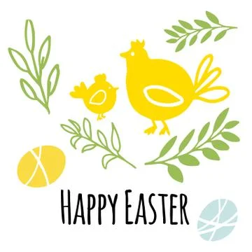 Vector illustration Easter symbols Easter egg, easter chicken. Happy Easter Stock Illustration