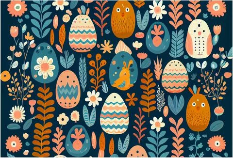 Vector illustration of easter theme pattern for fabric print, wrapping paper 스톡 일러스트
