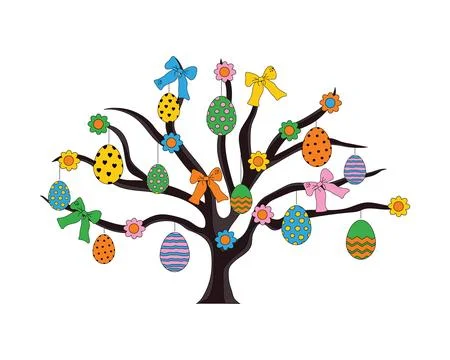 Vector illustration of Easter tree. Tree with Easter eggs Stock Illustration