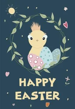 Vector illustration with Easter wreath and chicken for cards and posters, etc Stock Illustration