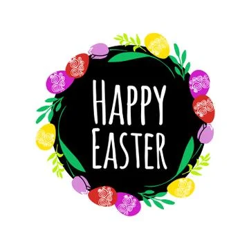 Vector illustration Easter wreath with traditional symbols collection- Easter Stock Illustration
