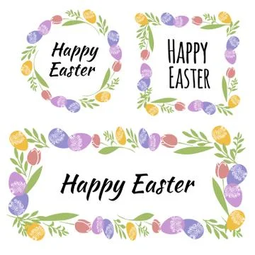 Vector illustration Easter wreath with traditional symbols collection- Easter Stock Illustration