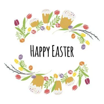 Vector illustration Easter wreath with traditional symbols collection- Easter Stock Illustration