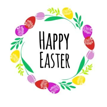 Vector illustration Easter wreath with traditional symbols collection- Easter Stock Illustration