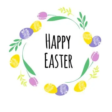 Vector illustration Easter wreath with traditional symbols collection- Easter Stock Illustration